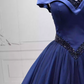 Trendy Off-the-Shoulder Blue Ball Gown Long Beads Sweet 16 Dresses C8260