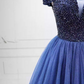 Trendy Off-the-Shoulder Blue Ball Gown Beads Sequins Sweet 16 Dresses C8261