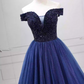 Trendy Off-the-Shoulder Blue Ball Gown Beads Sequins Sweet 16 Dresses C8261