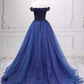 Trendy Off-the-Shoulder Blue Ball Gown Beads Sequins Sweet 16 Dresses C8261