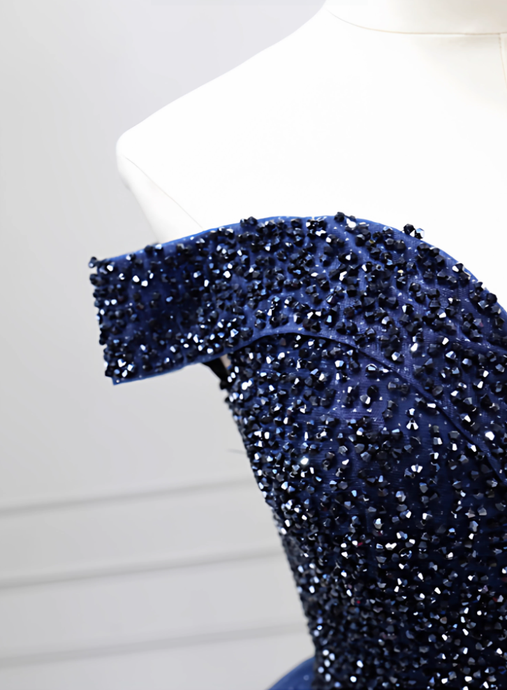 Trendy Off-the-Shoulder Blue Ball Gown Beads Sequins Sweet 16 Dresses C8261