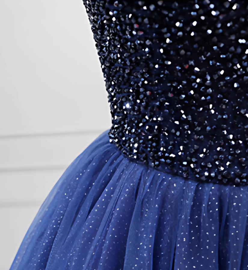Trendy Off-the-Shoulder Blue Ball Gown Beads Sequins Sweet 16 Dresses C8261