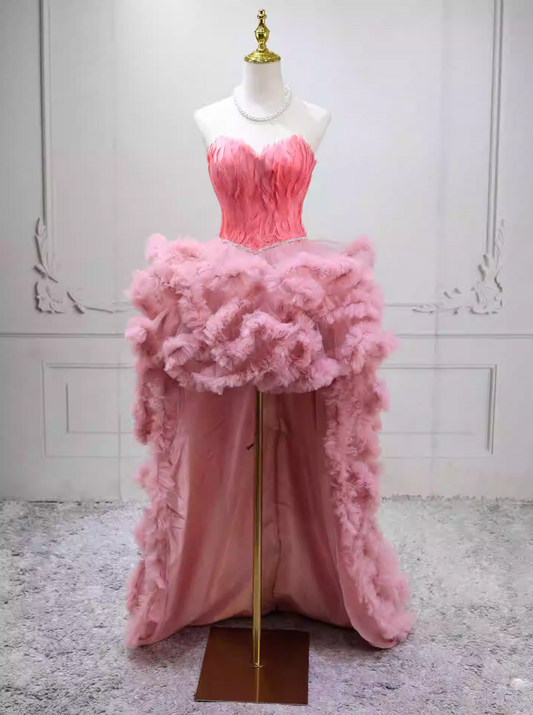 Adorable Strapless Pink Homecoming Dress Ruffles Tulle Birthday Dress C8262