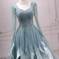 Chic Long Sleeve Green Ball Gown Sequins Ruffles Sweet 16 Dresses C8266