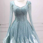 Chic Long Sleeve Green Ball Gown Sequins Ruffles Sweet 16 Dresses C8266