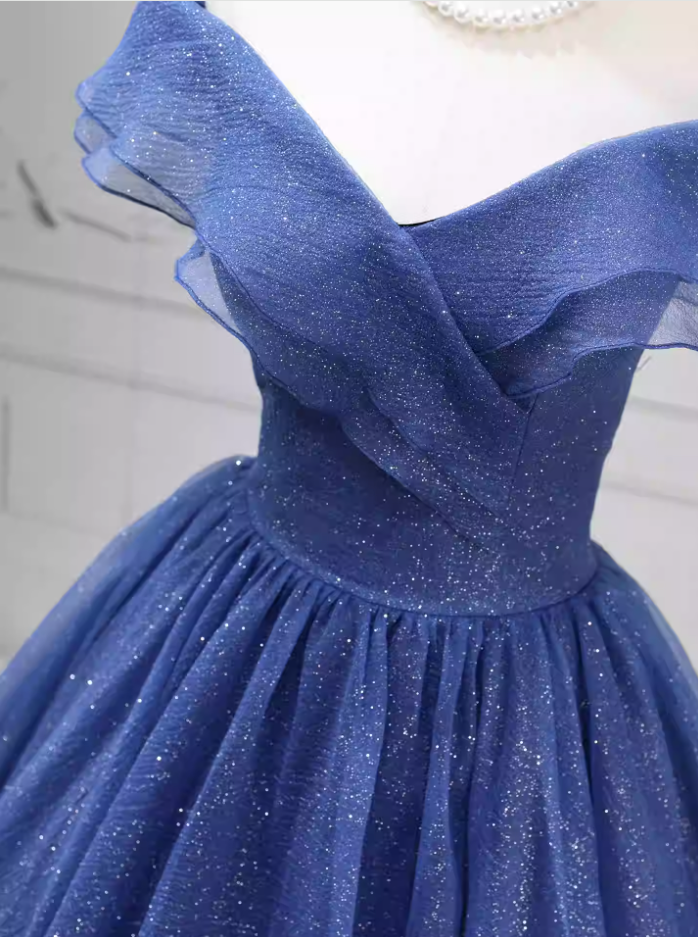 Unique Off-the-Shoulder Blue Ball Gown Tulle Sweet 16 Dresses C8270