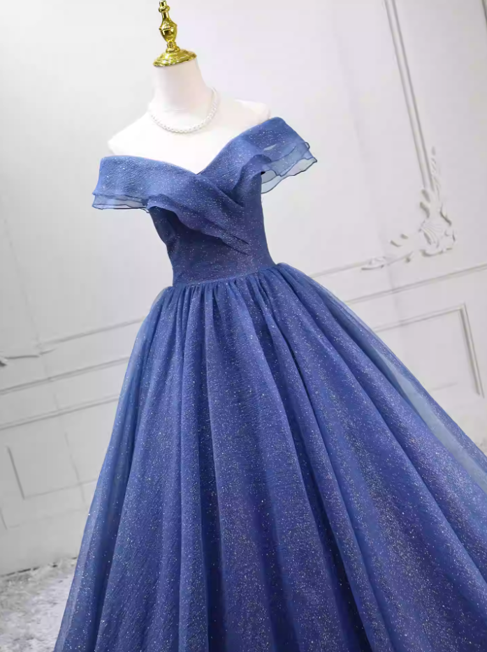 Unique Off-the-Shoulder Blue Ball Gown Tulle Sweet 16 Dresses C8270