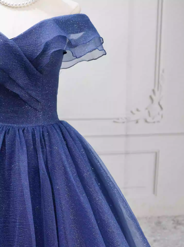 Unique Off-the-Shoulder Blue Ball Gown Tulle Sweet 16 Dresses C8270