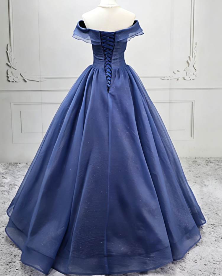 Unique Off-the-Shoulder Blue Ball Gown Tulle Sweet 16 Dresses C8270