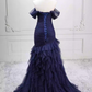 Charming Off-the-Shoulder Navy Blue Prom Dress Tulle Mermaid Formal Dress C8274
