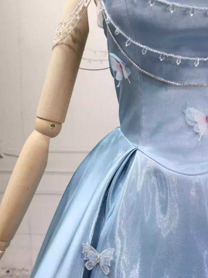 Unique Off-the-Shoulder Blue Ball Gown Beading Appliques Sweet 16 Dresses C8275