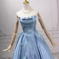 Unique Off-the-Shoulder Blue Ball Gown Beading Appliques Sweet 16 Dresses C8275