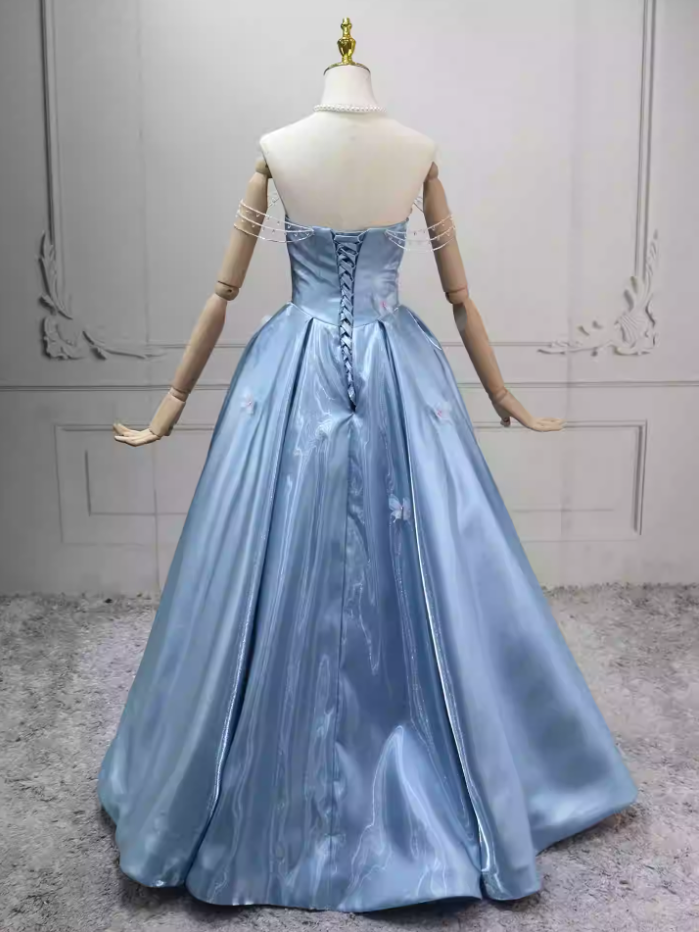 Unique Off-the-Shoulder Blue Ball Gown Beading Appliques Sweet 16 Dresses C8275