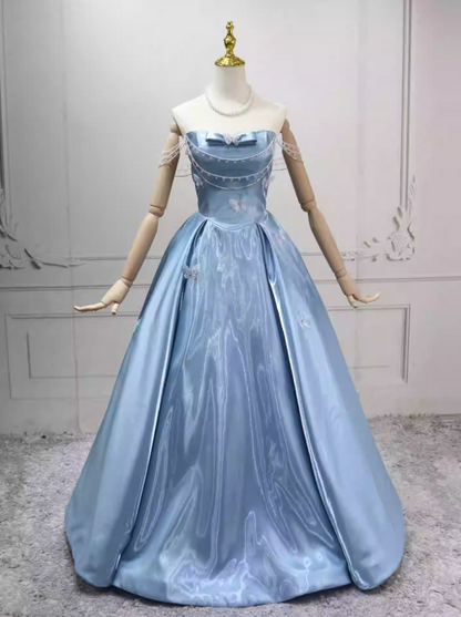 Unique Off-the-Shoulder Blue Ball Gown Beading Appliques Sweet 16 Dresses C8275