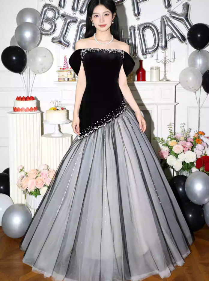 Robe de bal de princesse bustier à volants en satin long, robe de soirée C8117