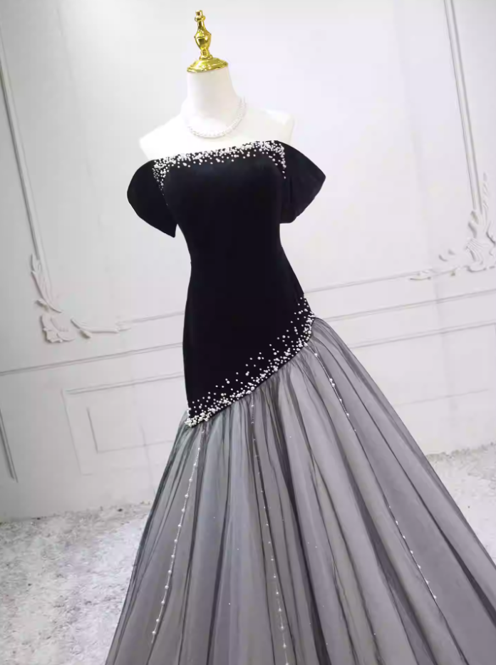 Robe de bal de princesse bustier à volants en satin long, robe de soirée C8117