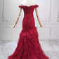 Sexy Off-the-Shoulder Red Prom Dress Tulle Mermaid Formal Dress C8279