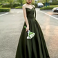 Sexy A line Sweetheart Satin Green Long Prom Dress C827