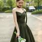 Sexy A line Sweetheart Satin Green Long Prom Dress C827