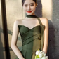 Sexy A line Sweetheart Satin Green Long Prom Dress C827