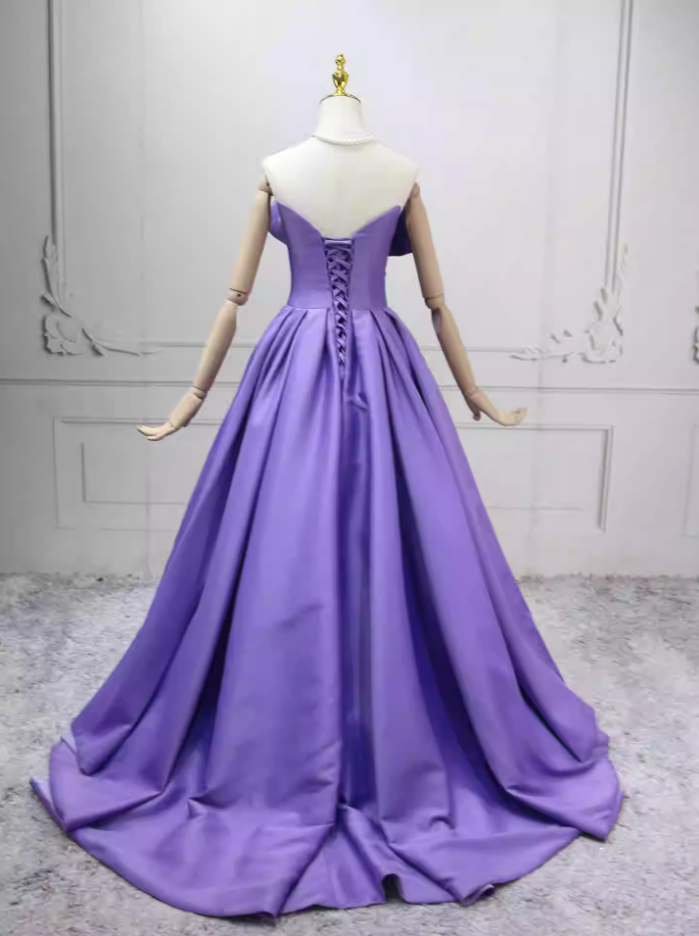 Elegant Strapless Purple Ball Gown Satin Sweet 16 Dresses C8281