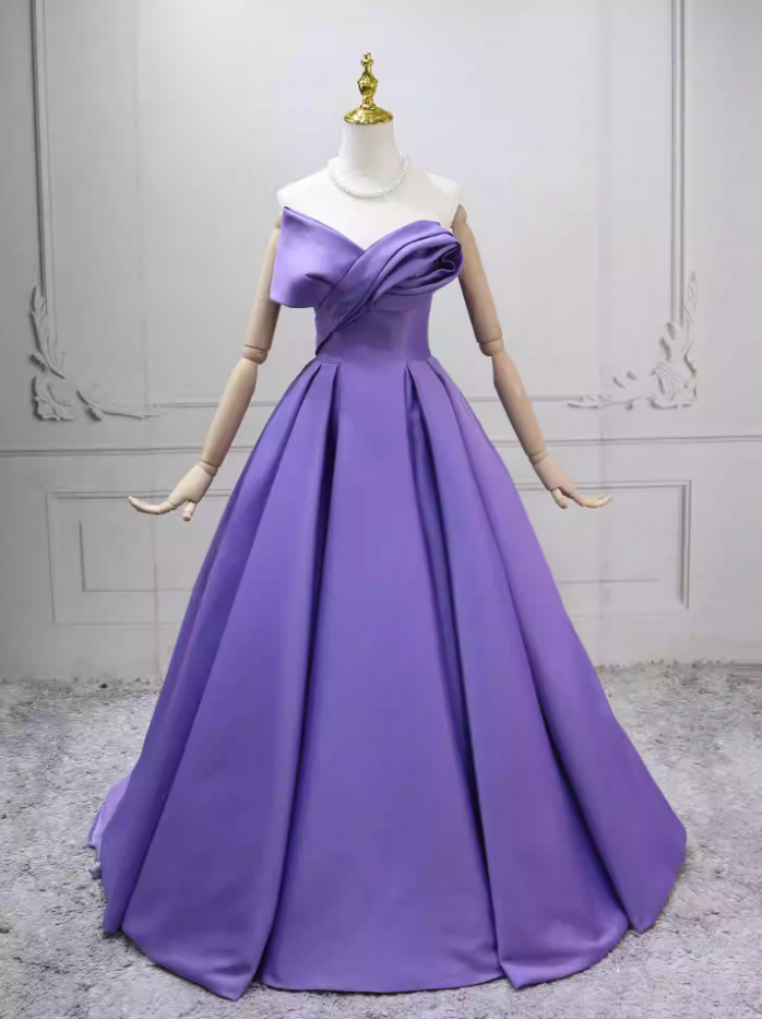 Elegant Strapless Purple Ball Gown Satin Sweet 16 Dresses C8281
