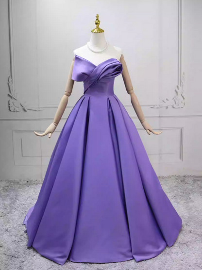 Elegant Strapless Purple Ball Gown Satin Sweet 16 Dresses C8281
