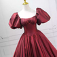 Classical Short Sleeve Red Ball Gown Square Neck Satin Sweet 16 Dresses C8283
