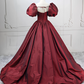 Classical Short Sleeve Red Ball Gown Square Neck Satin Sweet 16 Dresses C8283