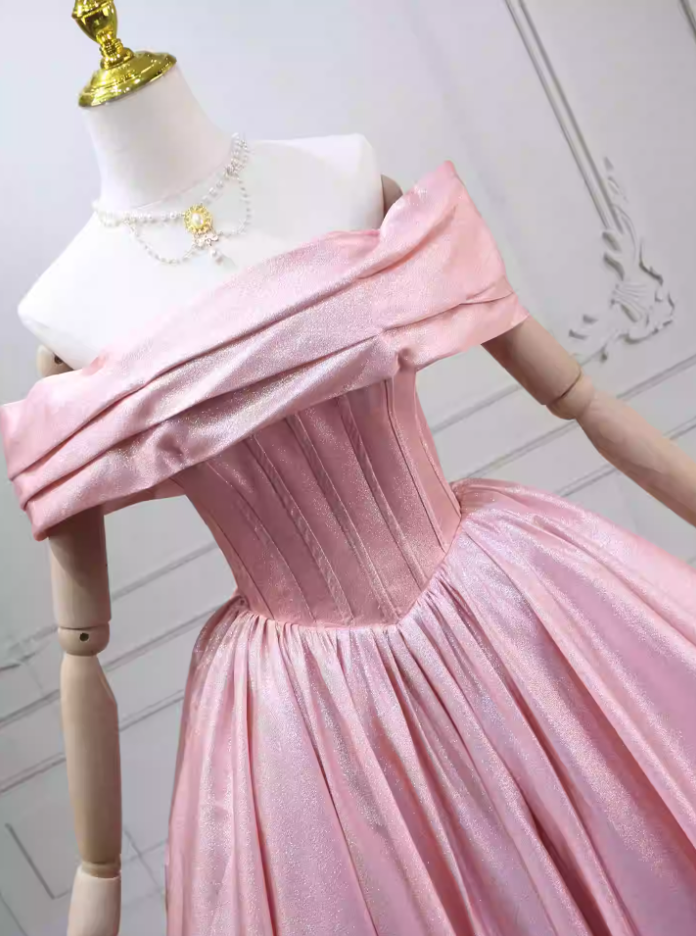 Adorable Satin Pink Ball Gown Off-the-Shoulder Sweet 16 Dresses C8284