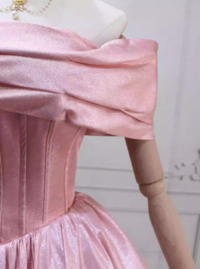 Adorable Satin Pink Ball Gown Off-the-Shoulder Sweet 16 Dresses C8284