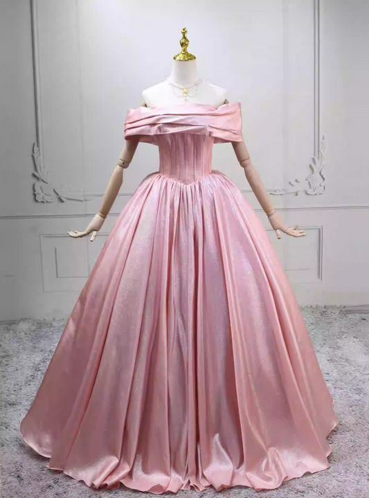 Adorable Satin Pink Ball Gown Off-the-Shoulder Sweet 16 Dresses C8284