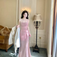 Robe de bal de princesse bustier à volants en satin long, robe de soirée C8117