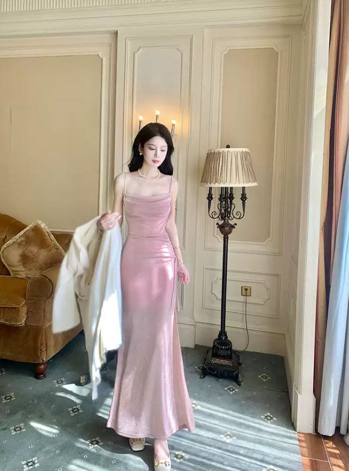 Robe de bal de princesse bustier à volants en satin long, robe de soirée C8117