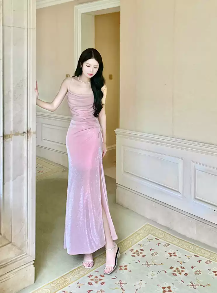 Robe de bal de princesse bustier à volants en satin long, robe de soirée C8117