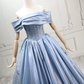 Classical Off-the-Shoulder Ball Gown Blue Satin Sweet 16 Dresses C8288