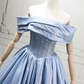 Classical Off-the-Shoulder Ball Gown Blue Satin Sweet 16 Dresses C8288