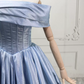 Classical Off-the-Shoulder Ball Gown Blue Satin Sweet 16 Dresses C8288