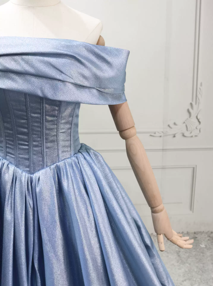 Classical Off-the-Shoulder Ball Gown Blue Satin Sweet 16 Dresses C8288