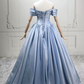 Classical Off-the-Shoulder Ball Gown Blue Satin Sweet 16 Dresses C8288