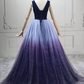 Luxury V Neck Blue & Purple Ball Gown Gradient Tulle Sequins Sweet 16 Dresses C8289