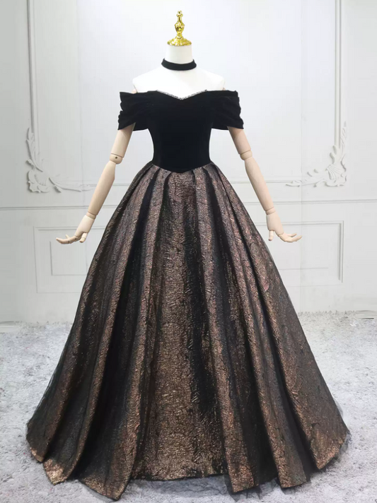 Sleek Off-the-Shoulder Black Ball Gown Long Sweet 16 Dresses C8290