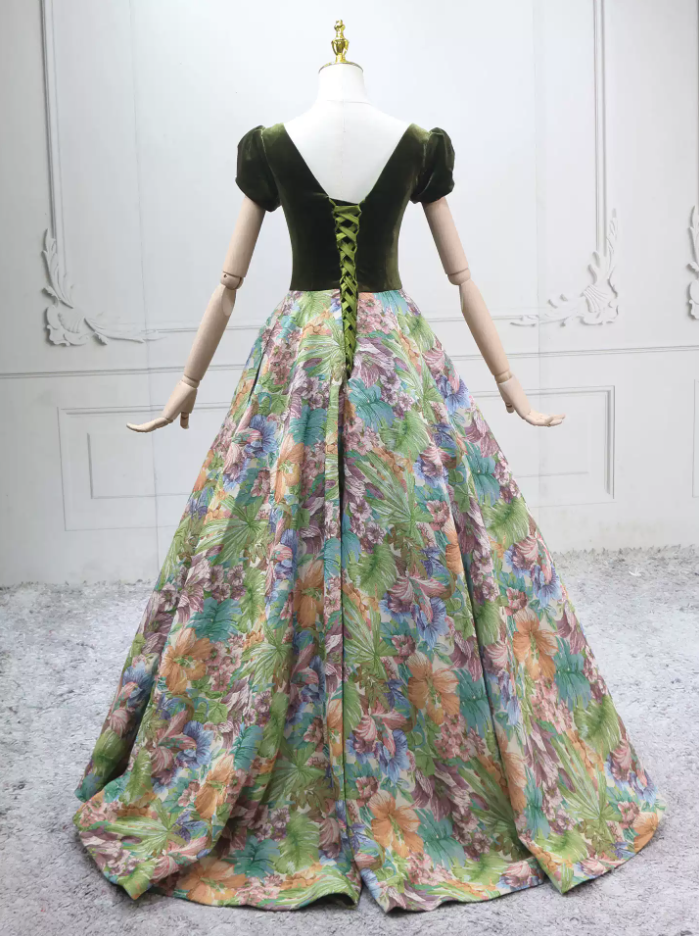 Fashion Dark Green Short Sleeve Ball Gown Short Sleeve Floral Sweet 16 Dresses C8291