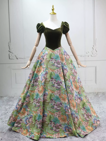 Fashion Dark Green Short Sleeve Ball Gown Short Sleeve Floral Sweet 16 Dresses C8291