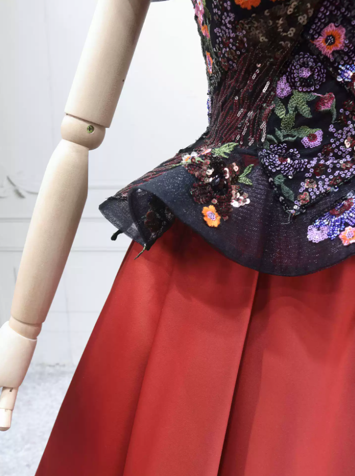 Sleek Off-the-Shoulder Red Ball Gown Floral Sequins Sweet 16 Dresses C8292