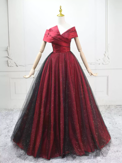 Glittering Off-the-Shoulder Red Ball Gown  Sequins Tulle Satin Sweet 16 Dresses C8293