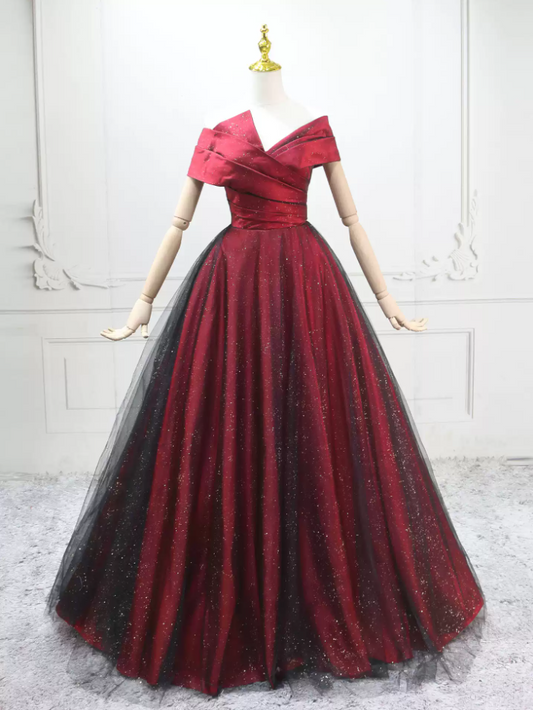Glittering Off-the-Shoulder Red Ball Gown  Sequins Tulle Satin Sweet 16 Dresses C8293