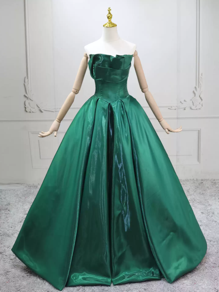 Alluring Strapless Green Ball Gown Satin Sweet 16 Dresses C8294
