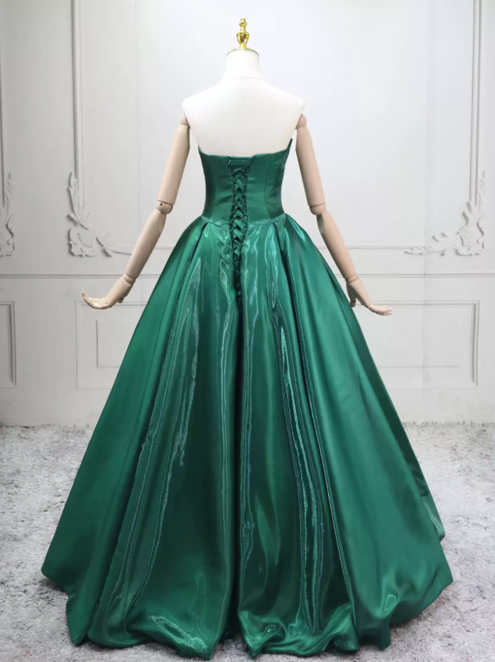 Alluring Strapless Green Ball Gown Satin Sweet 16 Dresses C8294