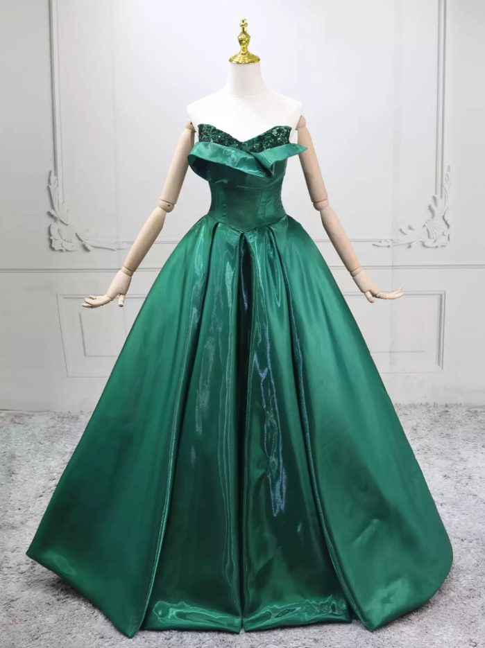 Alluring Strapless Green Ball Gown Satin Sweet 16 Dresses C8294